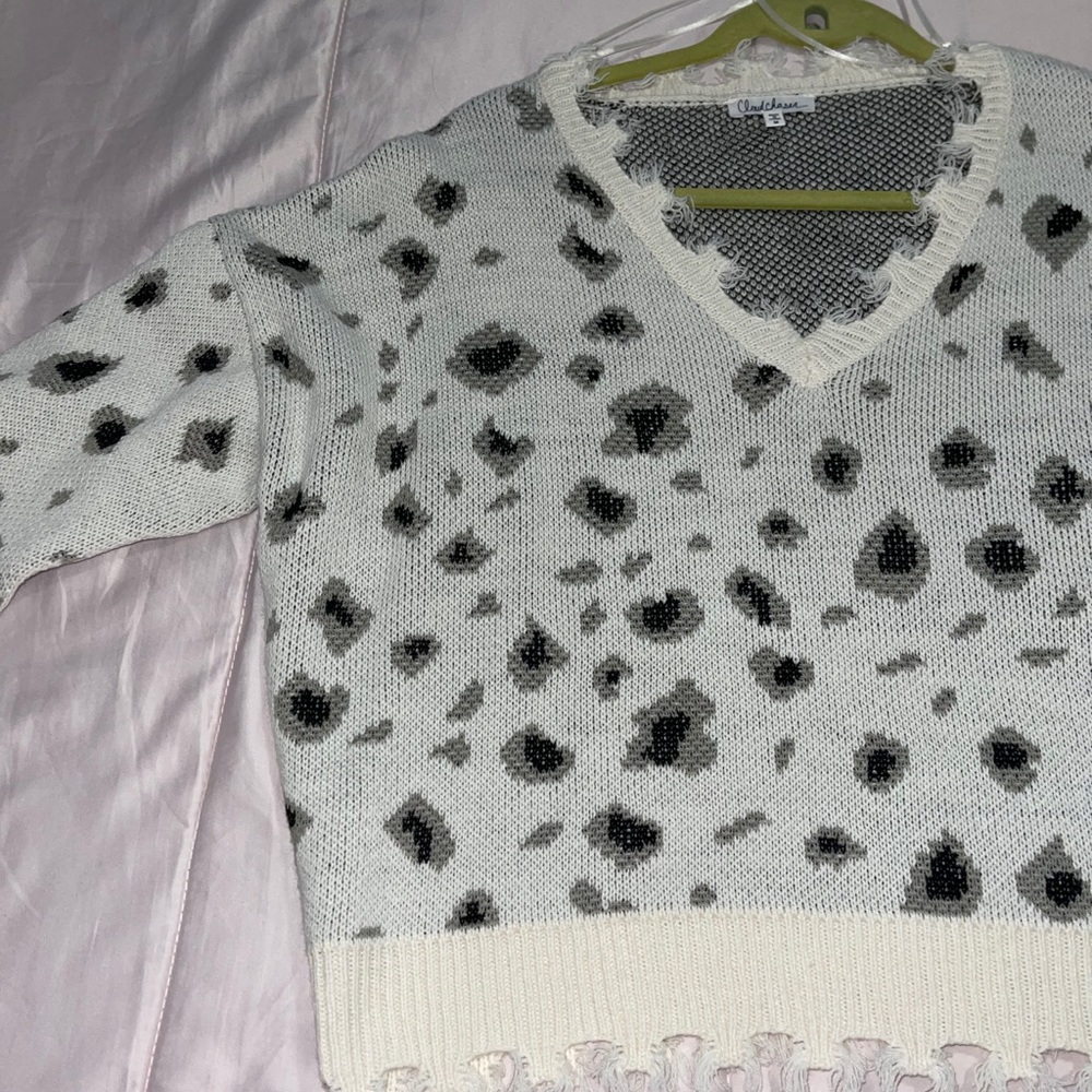 Fringe sweater with leopard print size M